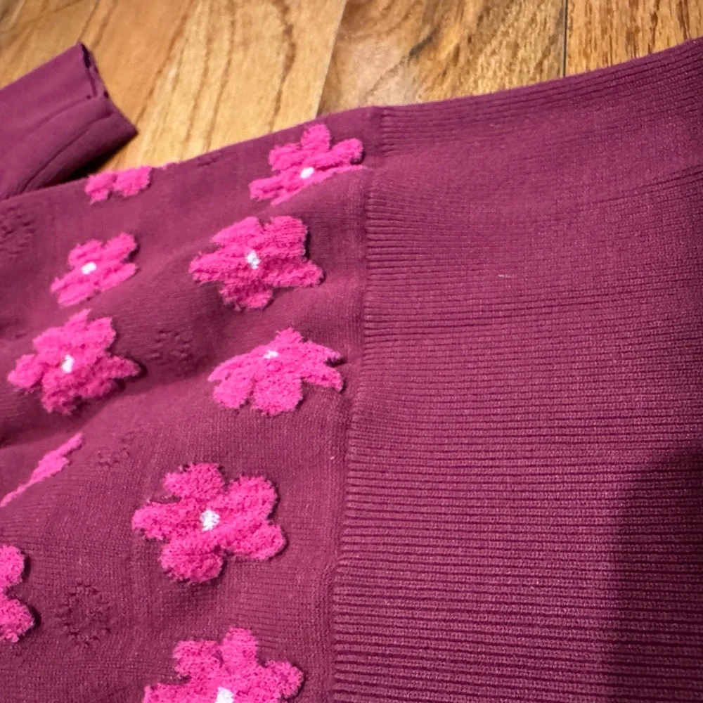 Kate Spade Marker Floral Knit Sweater Blouse w/ Pink & Red Floral Design- Medium - Picture 7 of 7